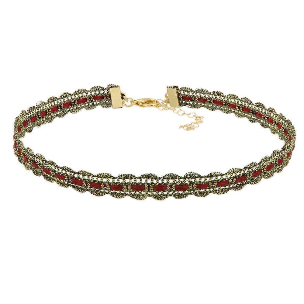 Floral Choker Gold Tone Choker Adjustable Choker 12.5' - 15' Inch - Picture 4 of 10